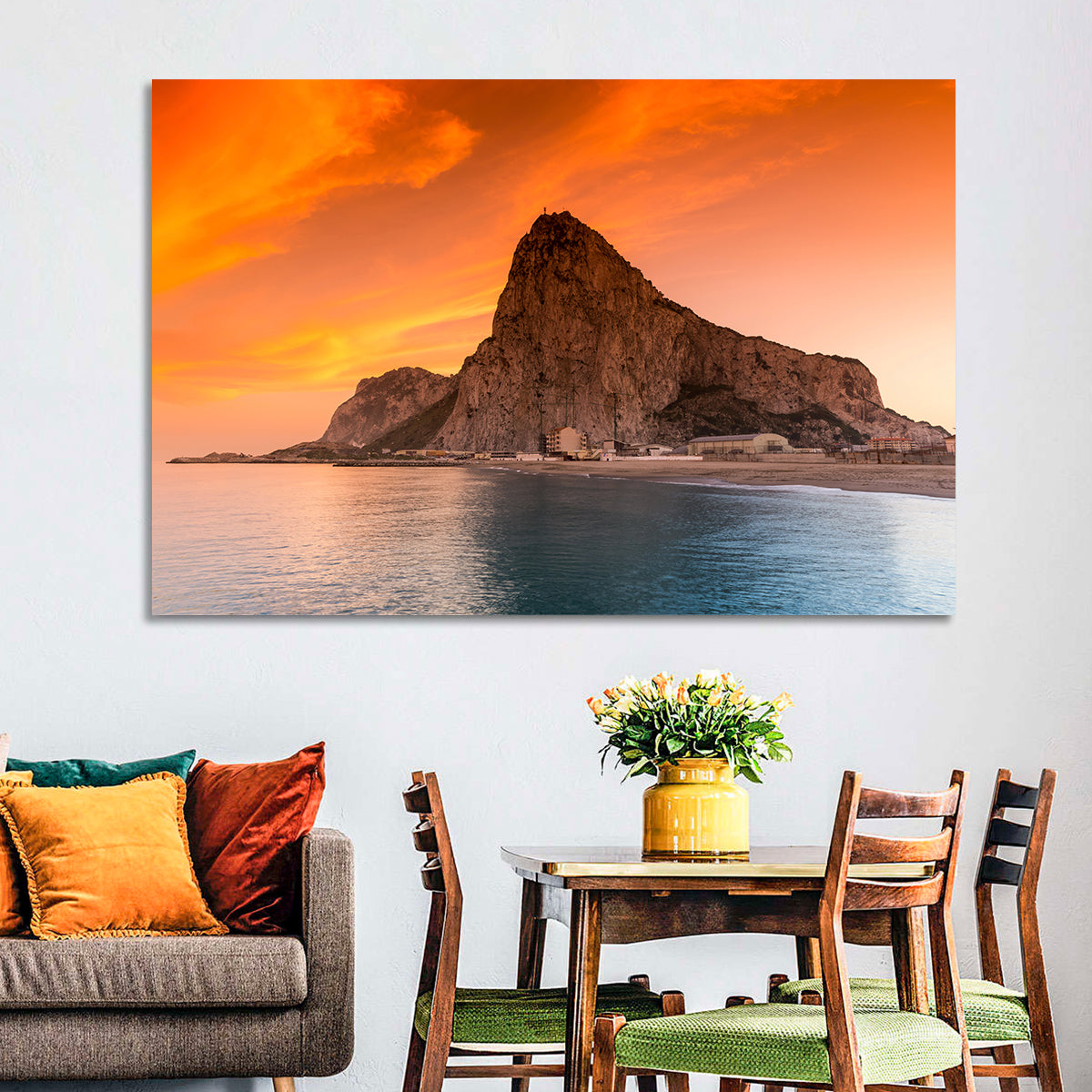 Rock of Gibraltar at Sunset Wall Art in a room, landscape