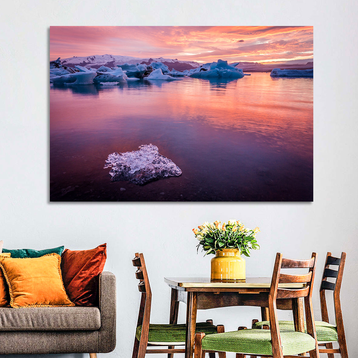 Jökulsárlón Dusk Lagoon Wall Art in a room, landscape