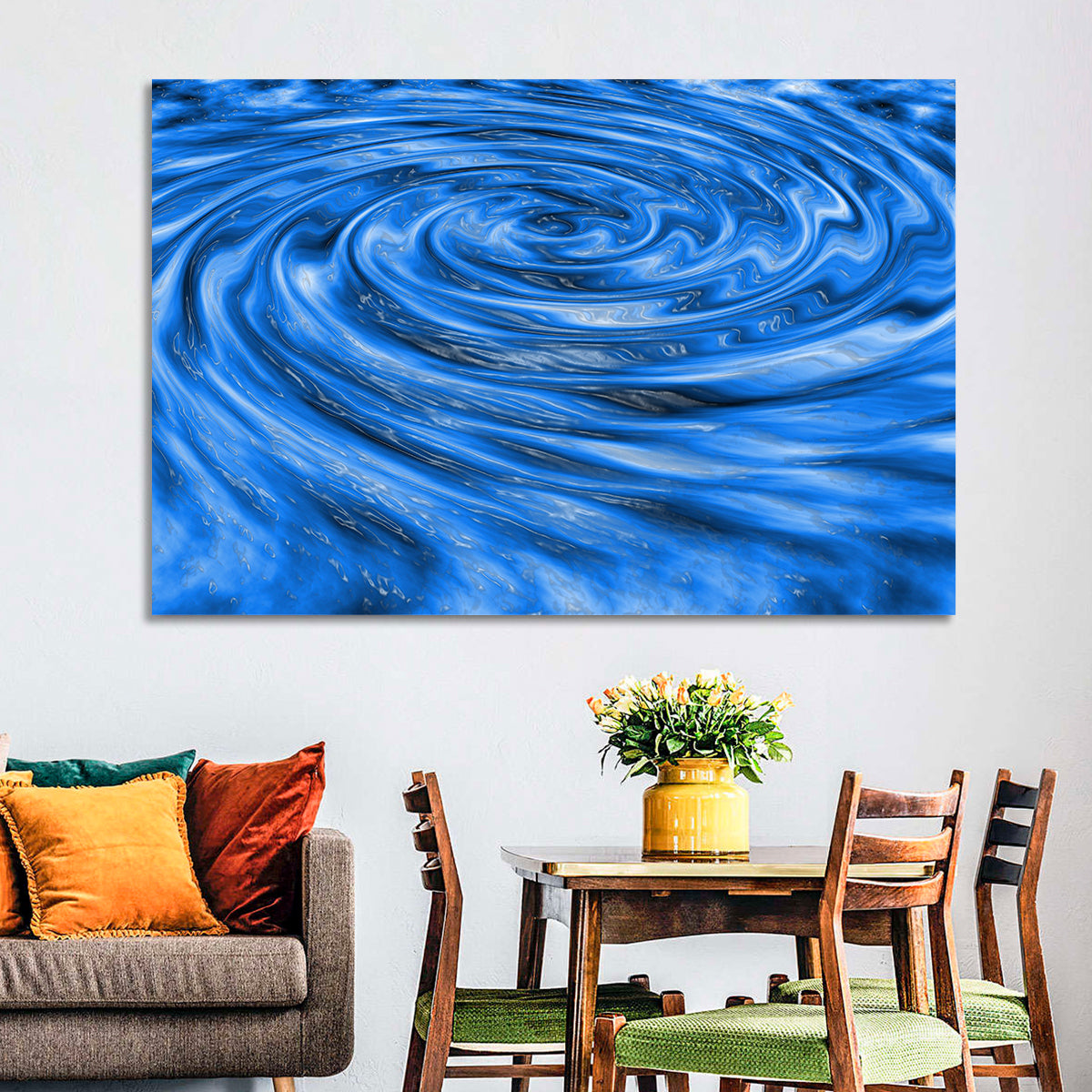 Azure Water Vortex Wall Art in a room, landscape