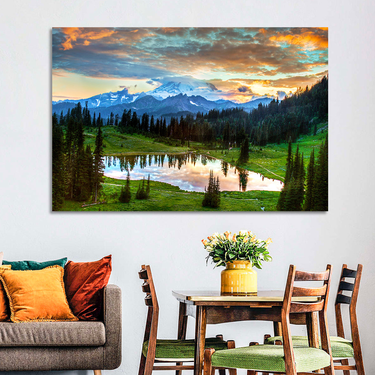 Mount Rainier Reflection at Tipsoo Lake Wall Art in a room, landscape