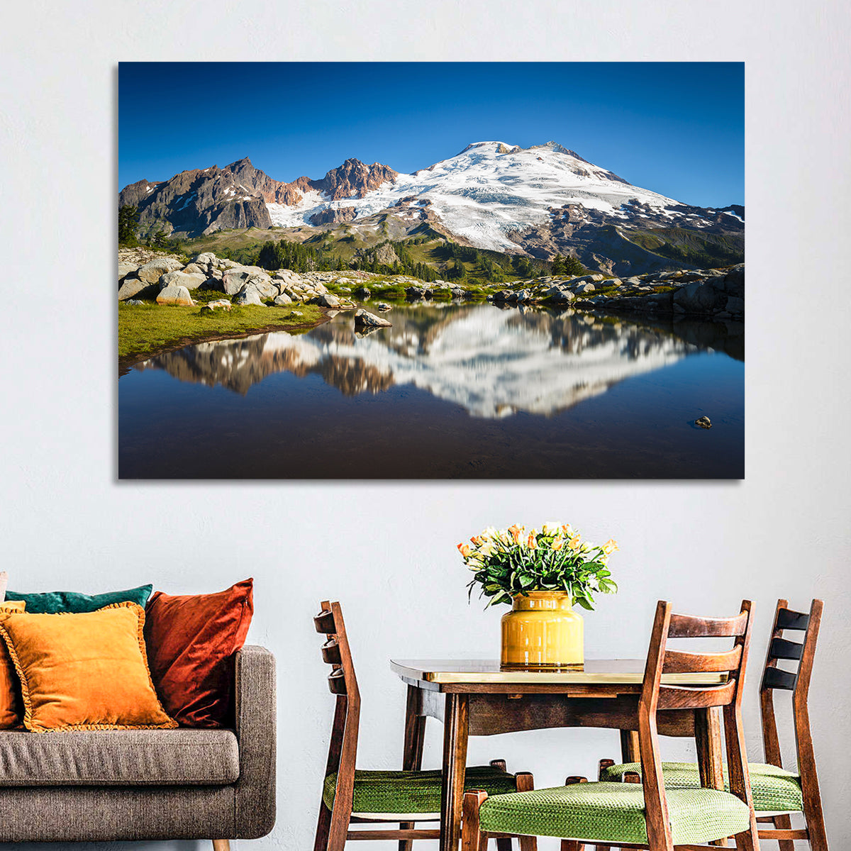 Snow-capped Mount Baker Wall Art in a room, landscape