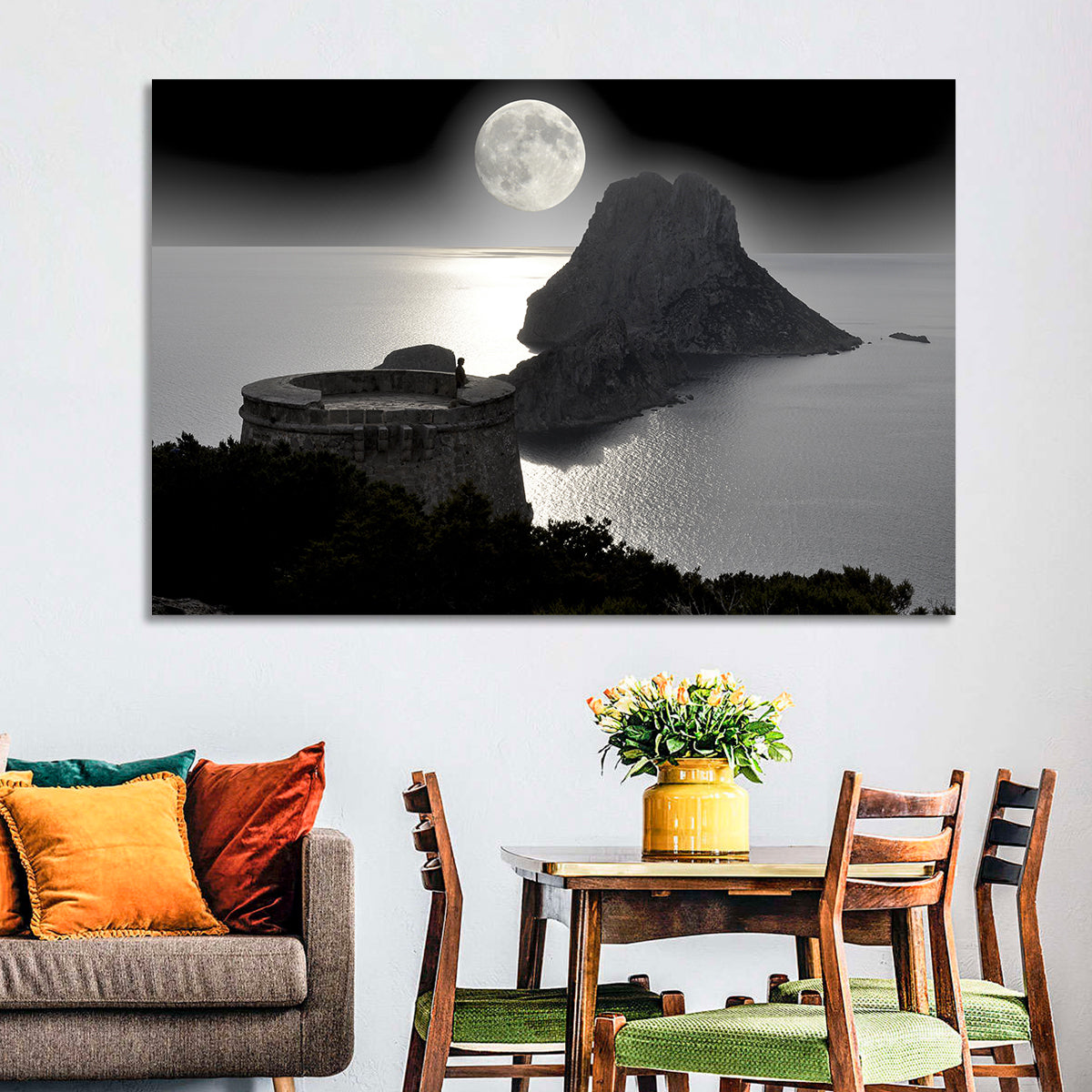 Pirates Tower Moonlit Watchtower, Ibiza Wall Art in a room, landscape