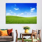 Rolling Green Meadow Under Blue Sky Wall Art
