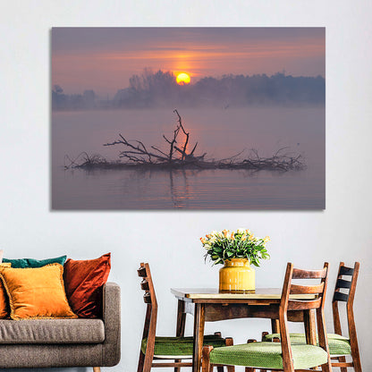 Misty Lake Sunrise Wall Art