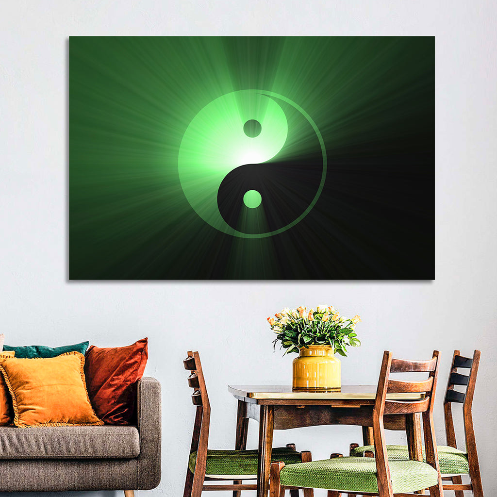Green Glowing Yin Yang Wall Art