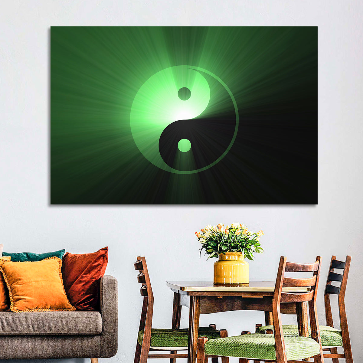 Green Glowing Yin Yang Wall Art
