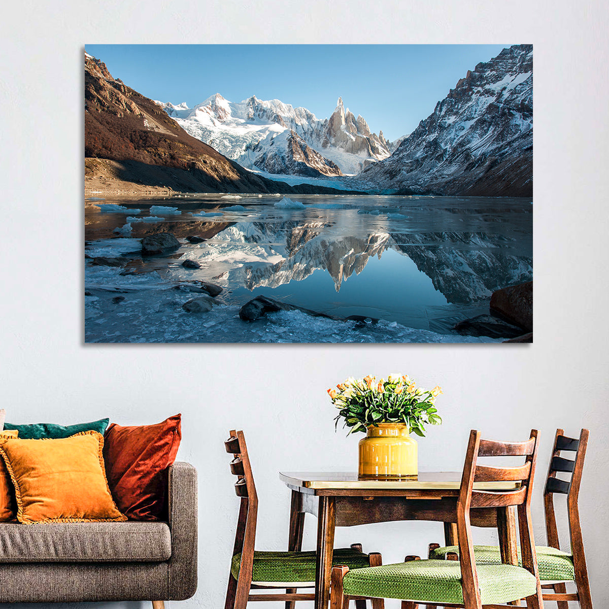 Cerro Torre Reflection, Laguna Torre Wall Art in a room, landscape