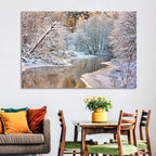 Snow-covered Stream at Golden Hour Wall Art
