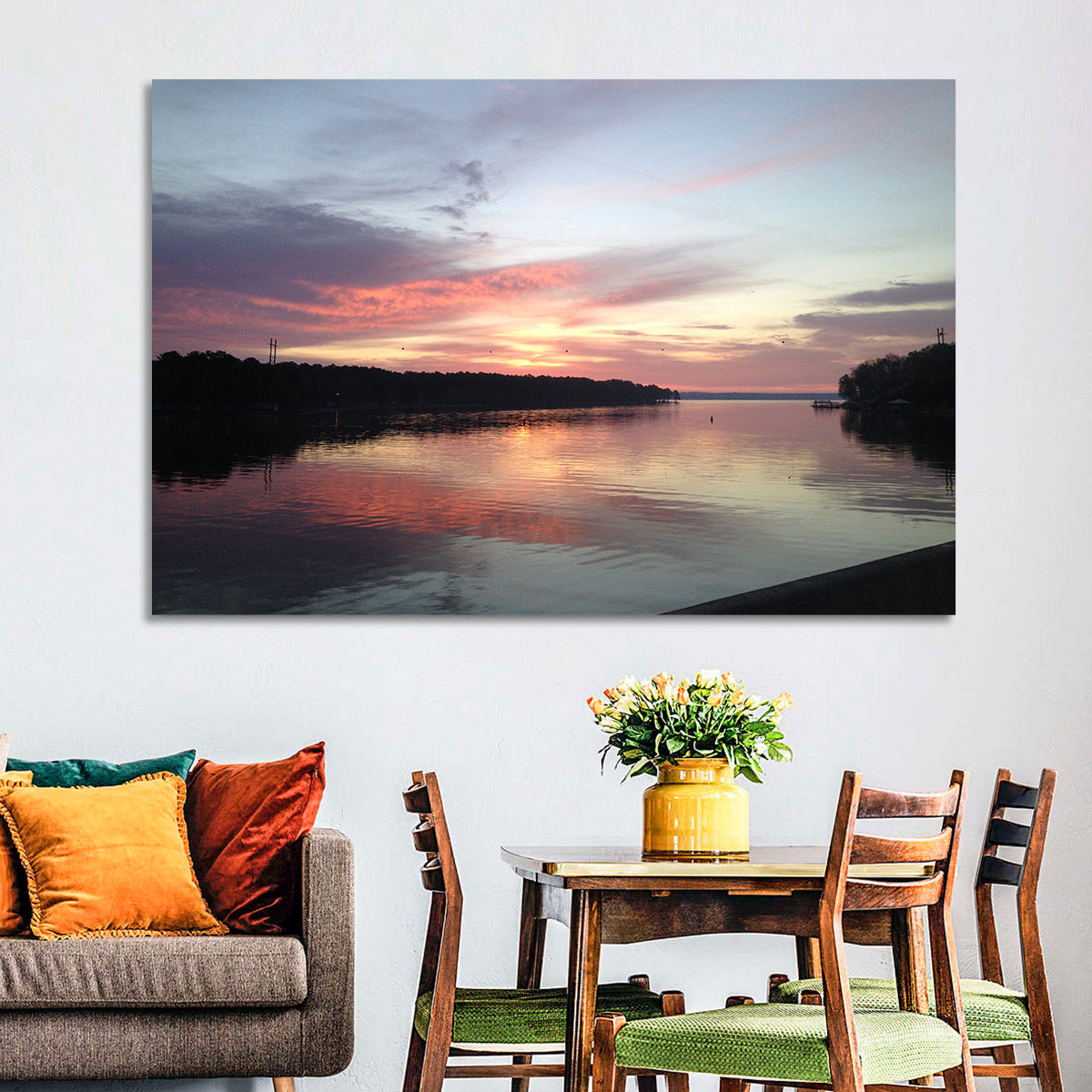 Lake Eufaula Sunset Wall Art in a room, landscape