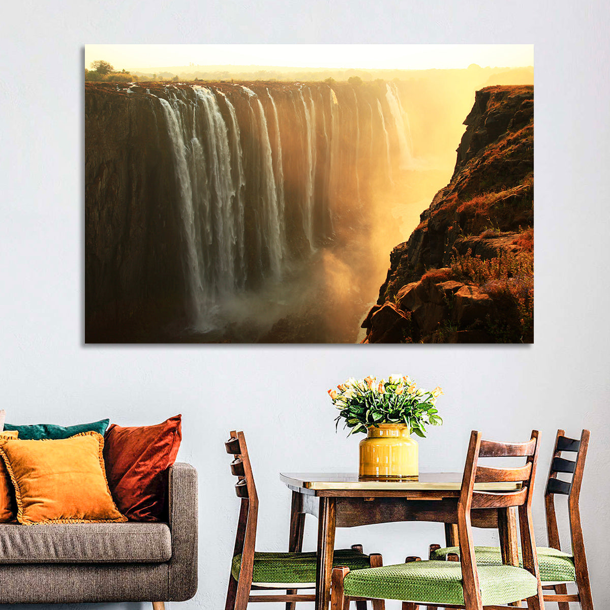 Victoria Falls Golden Hour Wall Art in a room, landscape