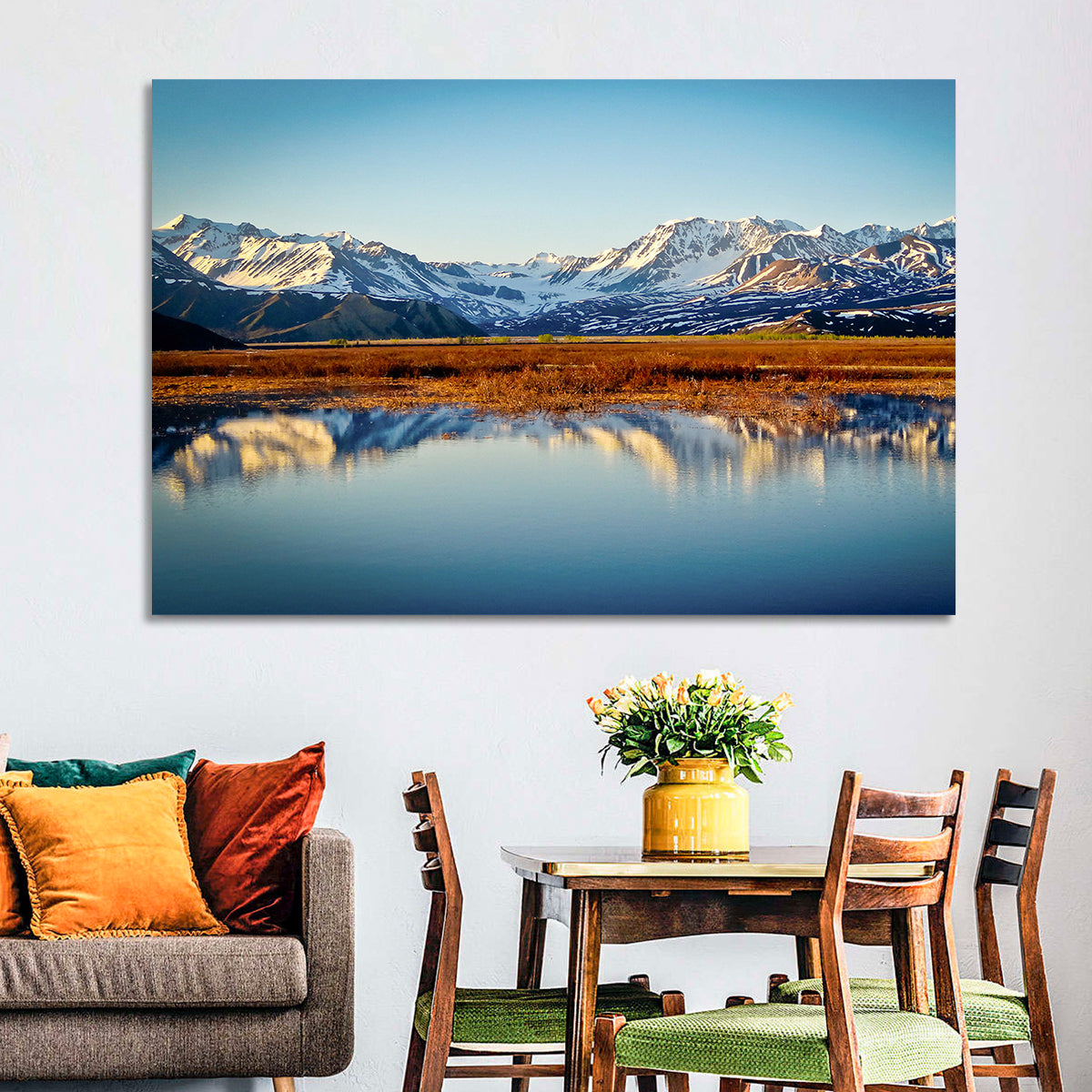 Summit Lake Reflection Wall Art in a room, landscape