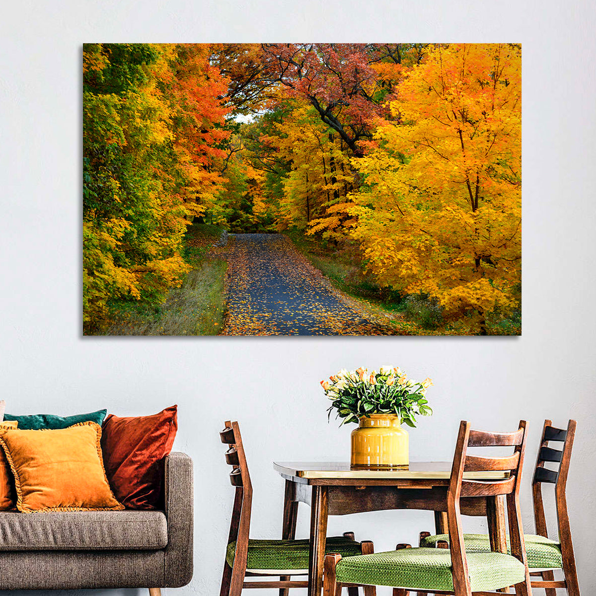 Autumn Road Through Wisconsin Park Wall Art in a room, landscape