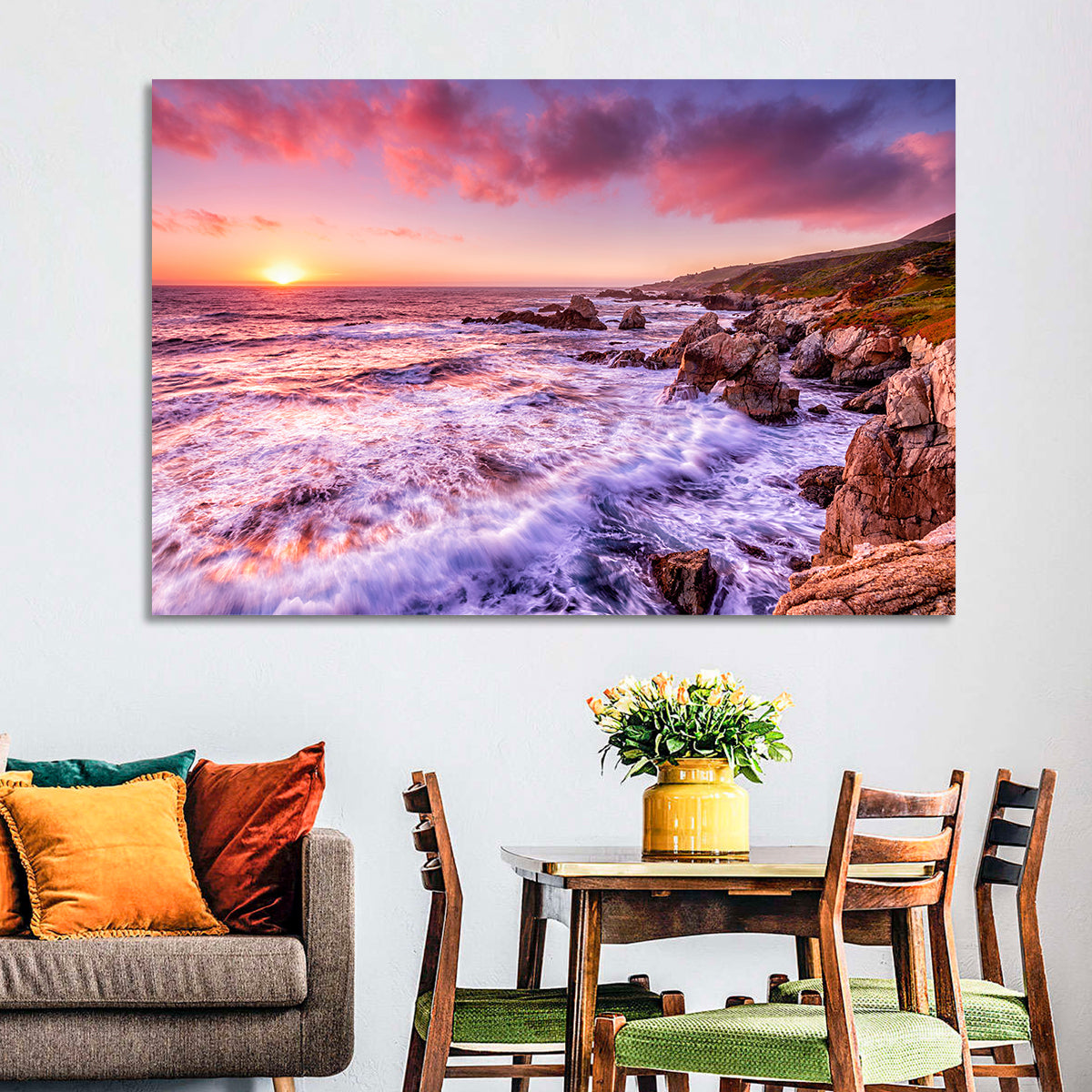 Dusk Over California Cliffs Wall Art in a room, landscape