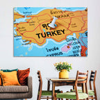 Turkey Map with Ankara Pin Wall Art