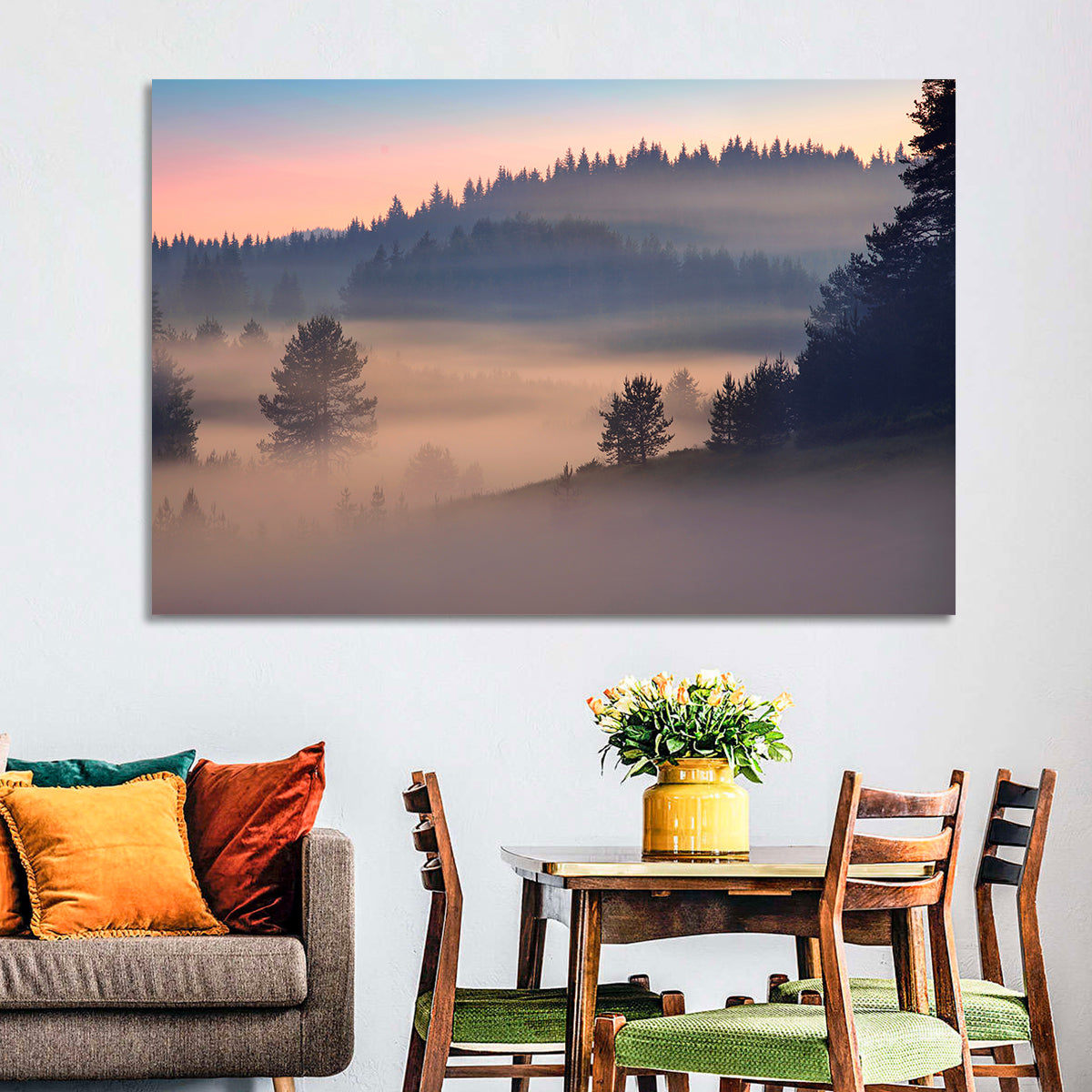 Misty Sunrise Forest Wall Art
