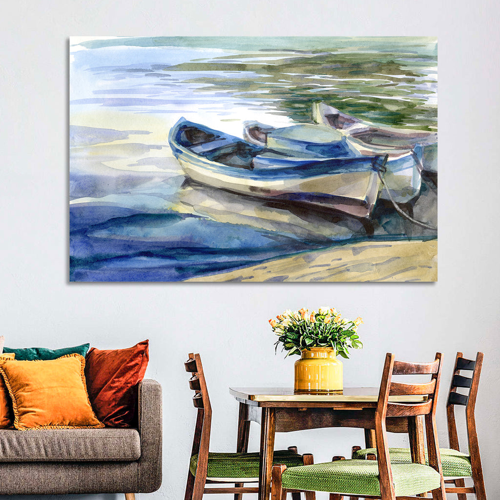 Watercolor Rowboats by the Shore Wall Art