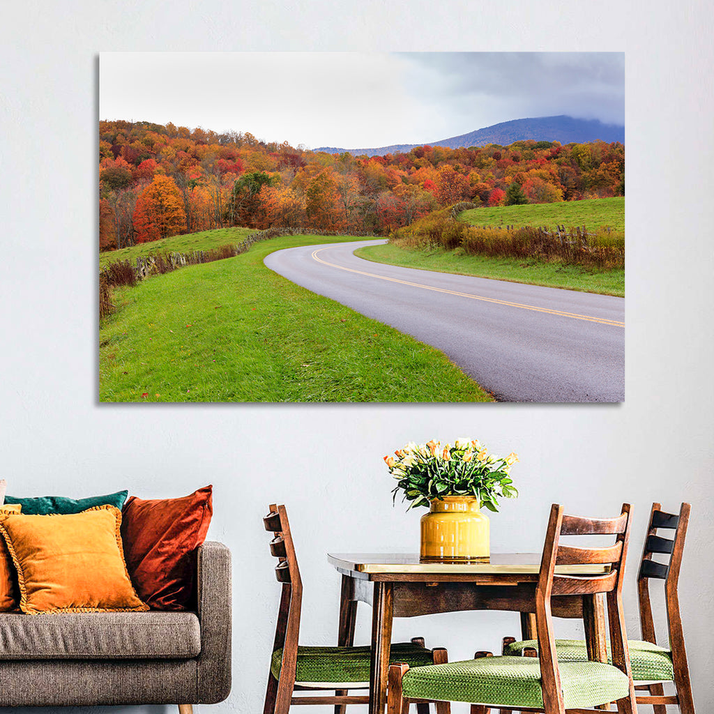 Curving Road Through Autumn Meadow Wall Art