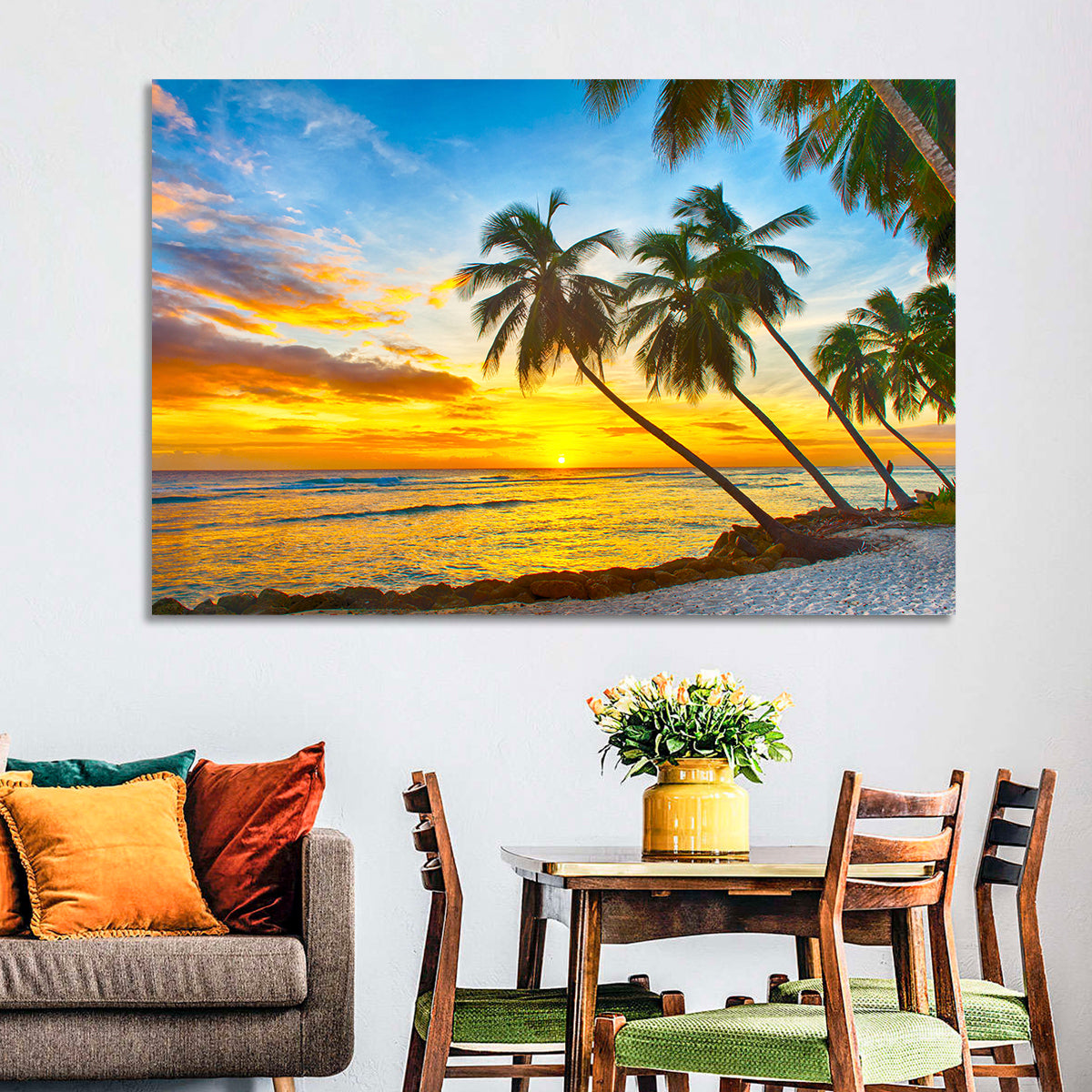 Palm Island Sunset Wall Art in a room, landscape