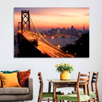 Bay Bridge Light Trails at Sunset Wall Art