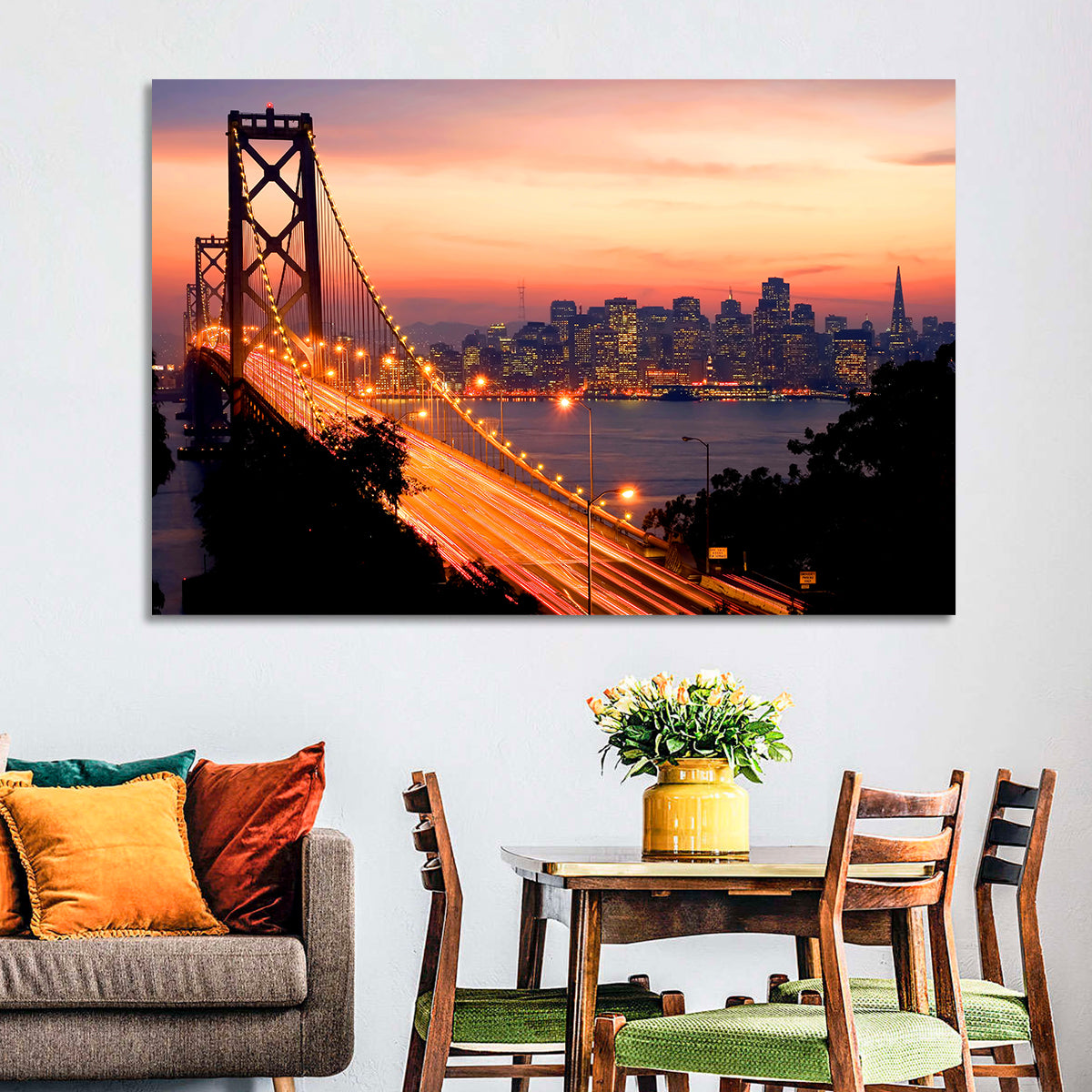 Bay Bridge Light Trails at Sunset Wall Art