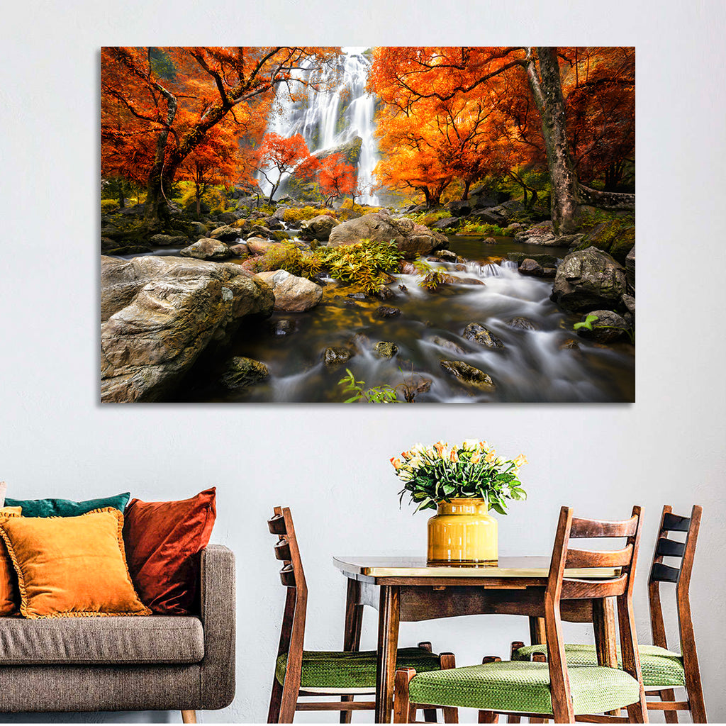 Autumn Forest Waterfall Wall Art