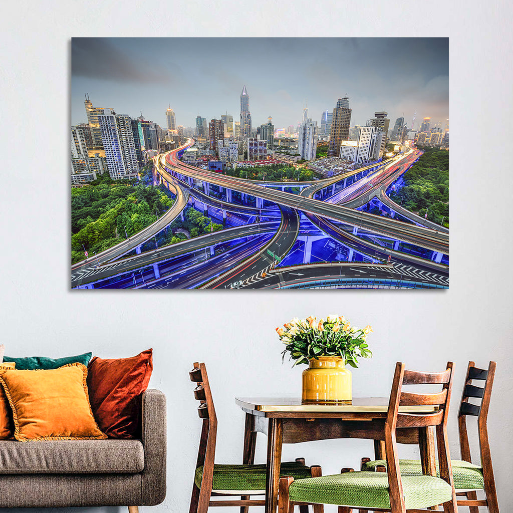 Shanghai Dusk Interchange Cityscape Wall Art