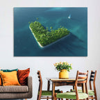 V-shaped Tropical Island with Distant Catamaran Wall Art