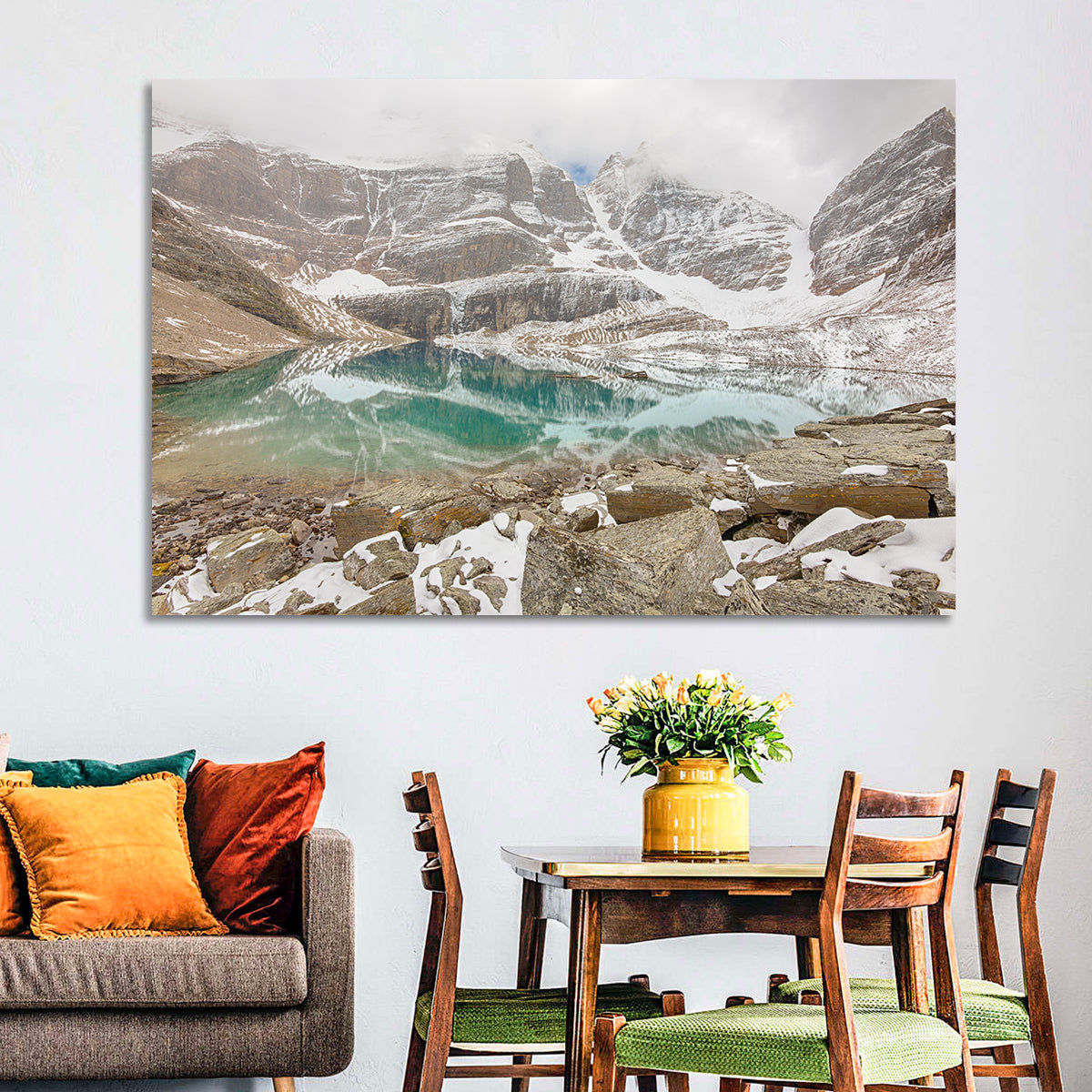 Lake Oesa Reflection Wall Art in a room, landscape