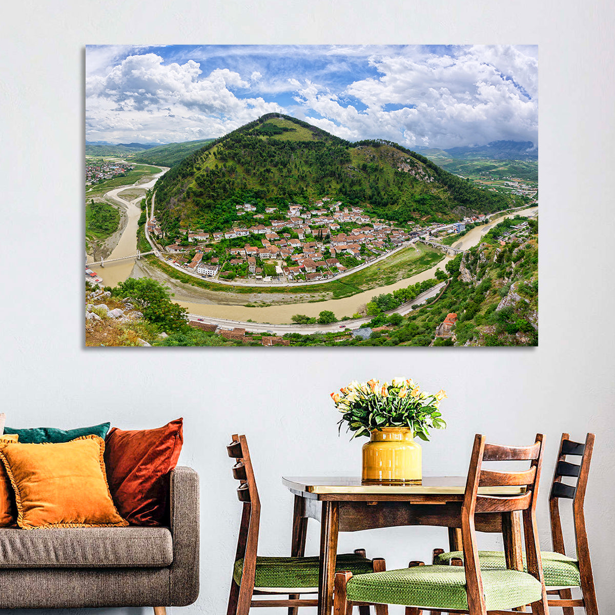 Berat Osum River View Wall Art in a room, landscape