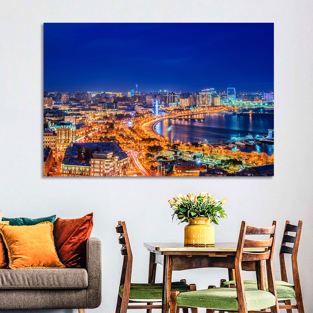 Baku Night Skyline Wall Art in a room, landscape