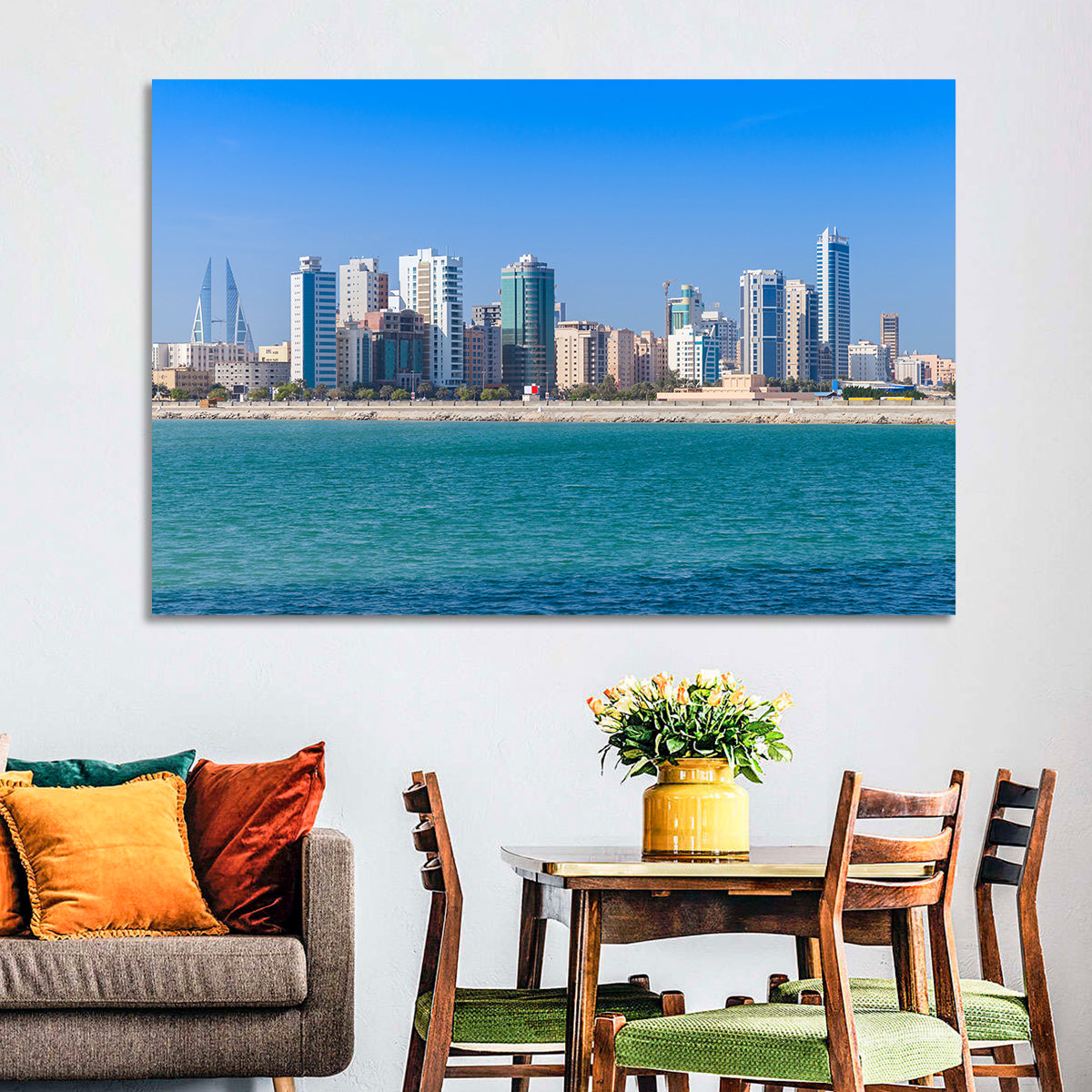 Manama Skyline, Bahrain Wall Art in a room, landscape