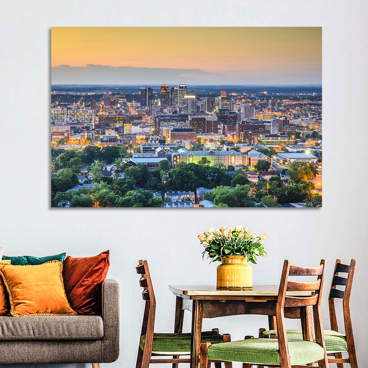 Birmingham Skyline at Golden Hour Wall Art in a room, landscape