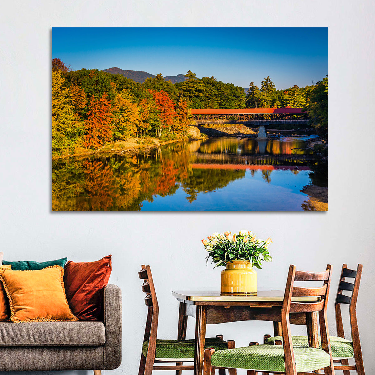 Albany Covered Bridge on Saco River Wall Art in a room, landscape