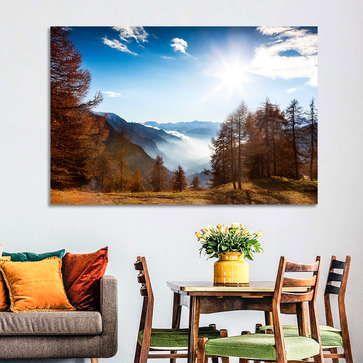 Val D Aosta Valley Morning Light Wall Art in a room, landscape