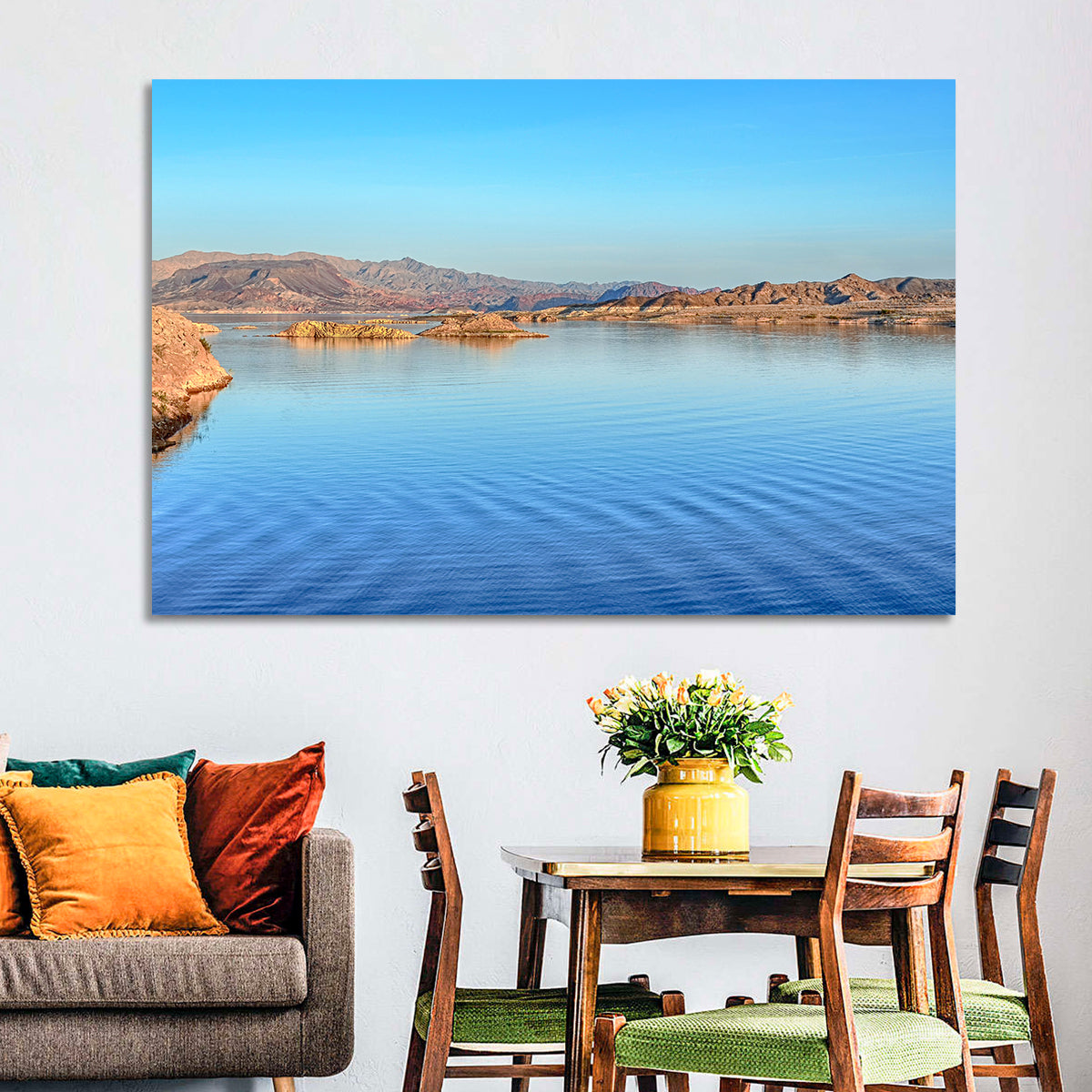 Lake Mead Rocky Shoreline Wall Art in a room, landscape