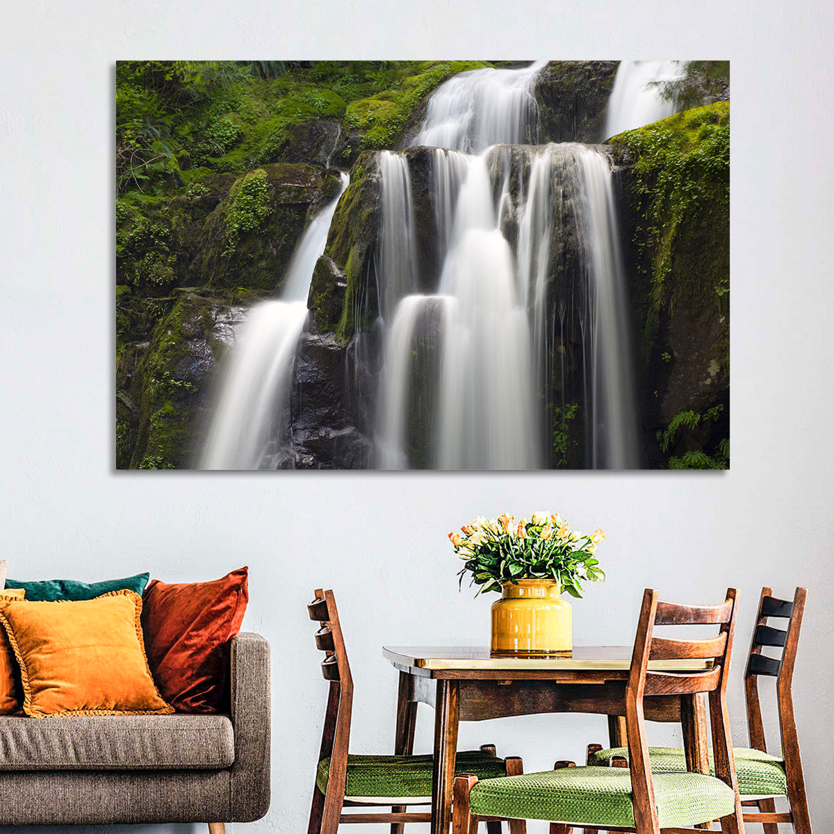 Mossy Kentucky Waterfall Wall Art in a room, landscape