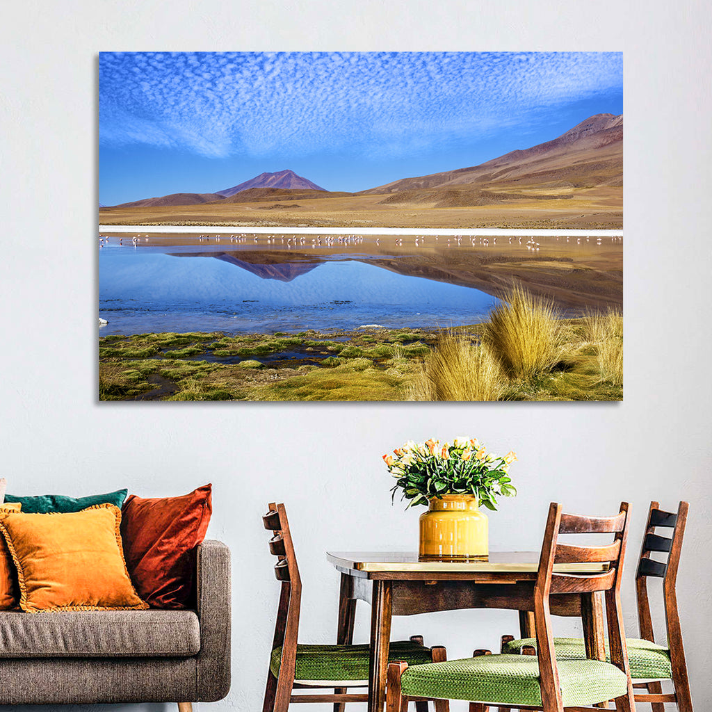 Red Lagoon Flamingo Reflection Wall Art