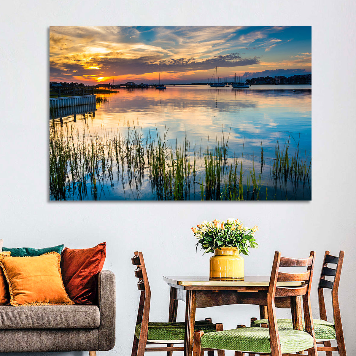 Folly River Sunset Reflection Wall Art in a room, landscape