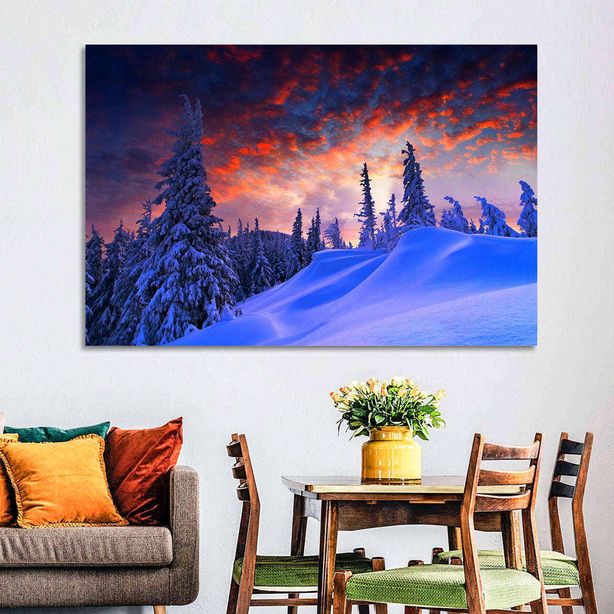 Snow-covered Mountain Sunset Wall Art