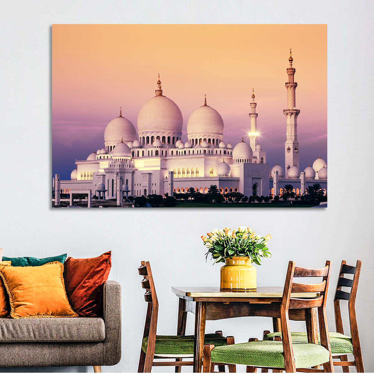 Sheikh Zayed Grand Mosque at Dusk Wall Art in a room, landscape