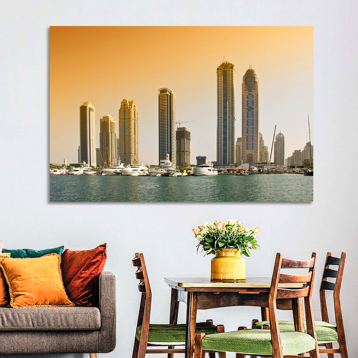 Dubai Marina Sunset Skyline with Yachts Wall Art
