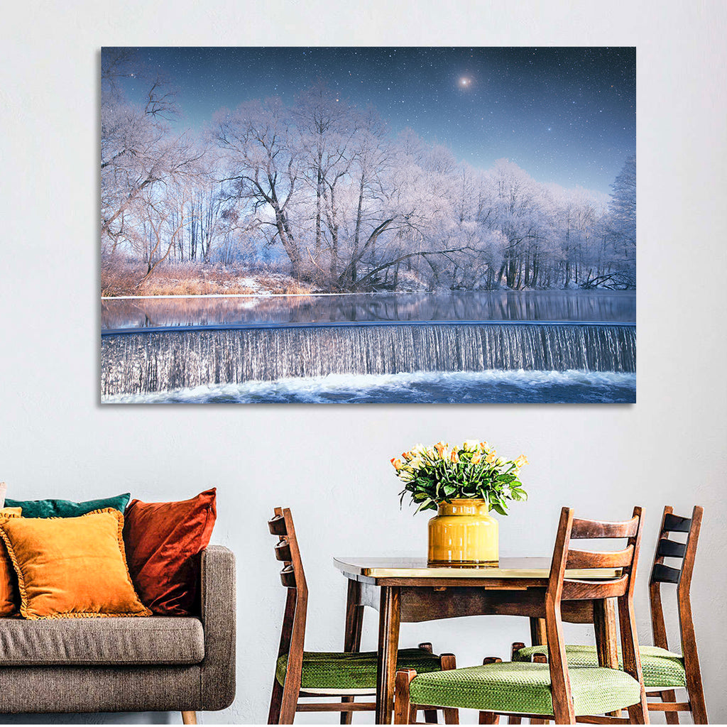 Starlit Winter Waterfall Wall Art