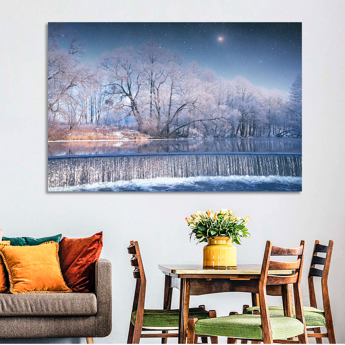 Starlit Winter Waterfall Wall Art