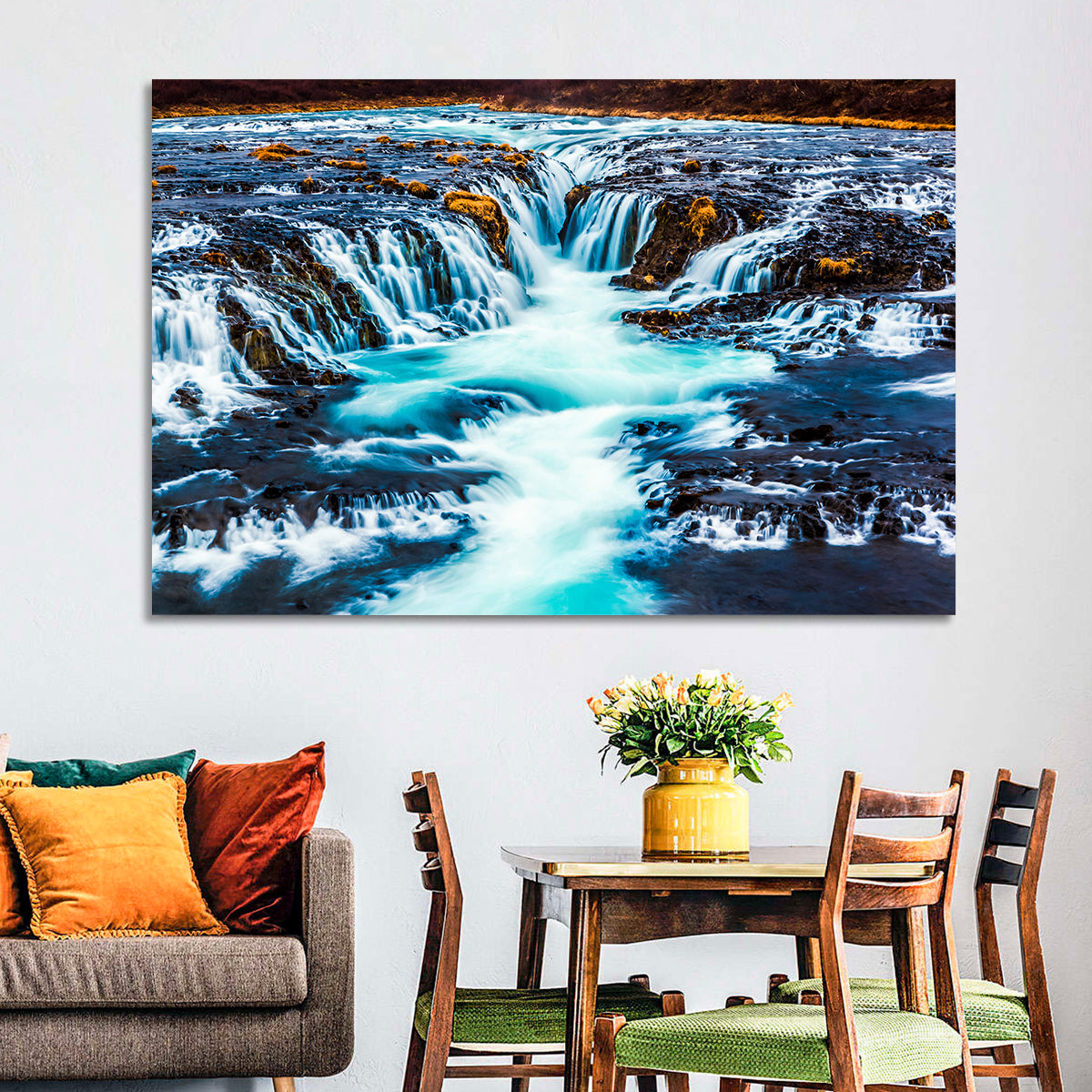 Bruarfoss Multi Tier Waterfall Wall Art in a room, landscape