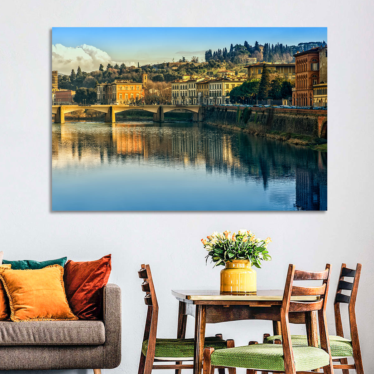 Golden Hour Florence Over the Arno River Wall Art in a room, landscape