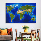 Satellite-style Blue World Map Wall Art