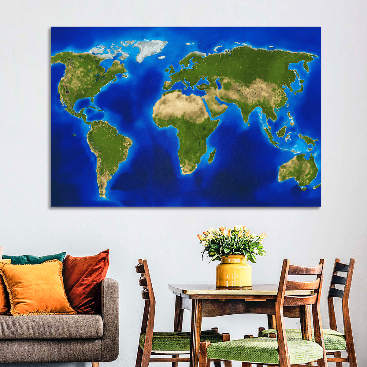 Satellite-style Blue World Map Wall Art