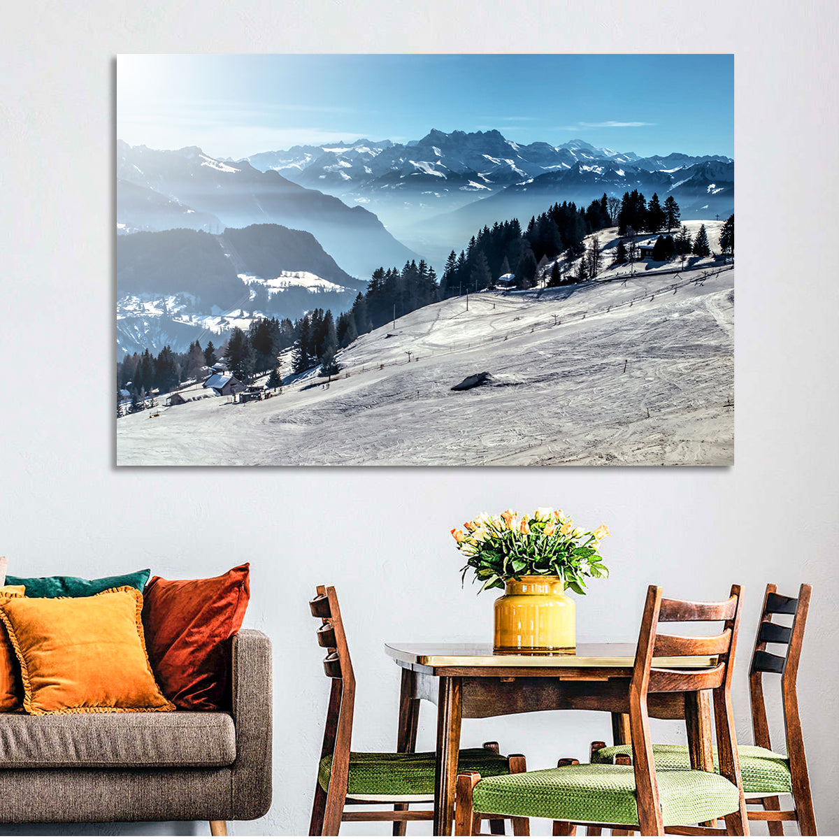 Sunlit Alpine Ski Slope Wall Art