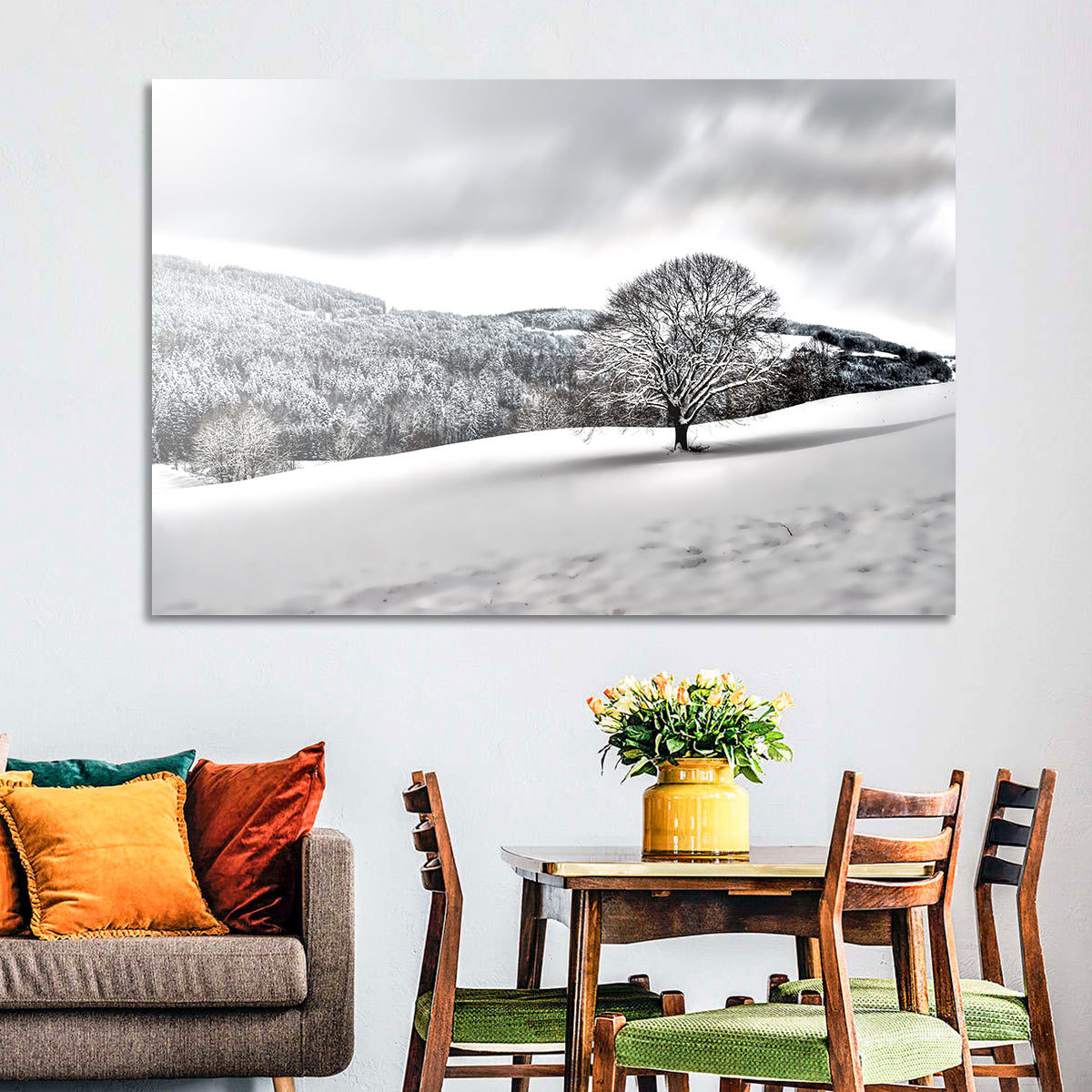 Solitary Snowy Tree Landscape Wall Art