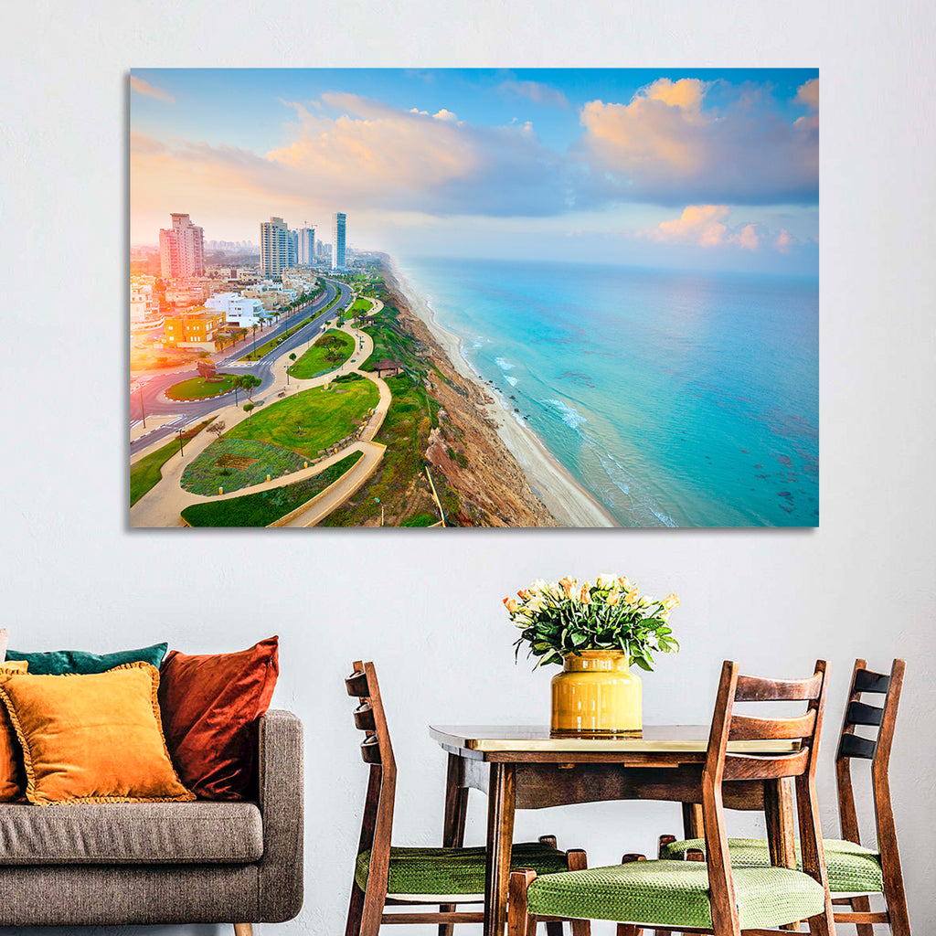 Netanya Coastline at Golden Hour Wall Art